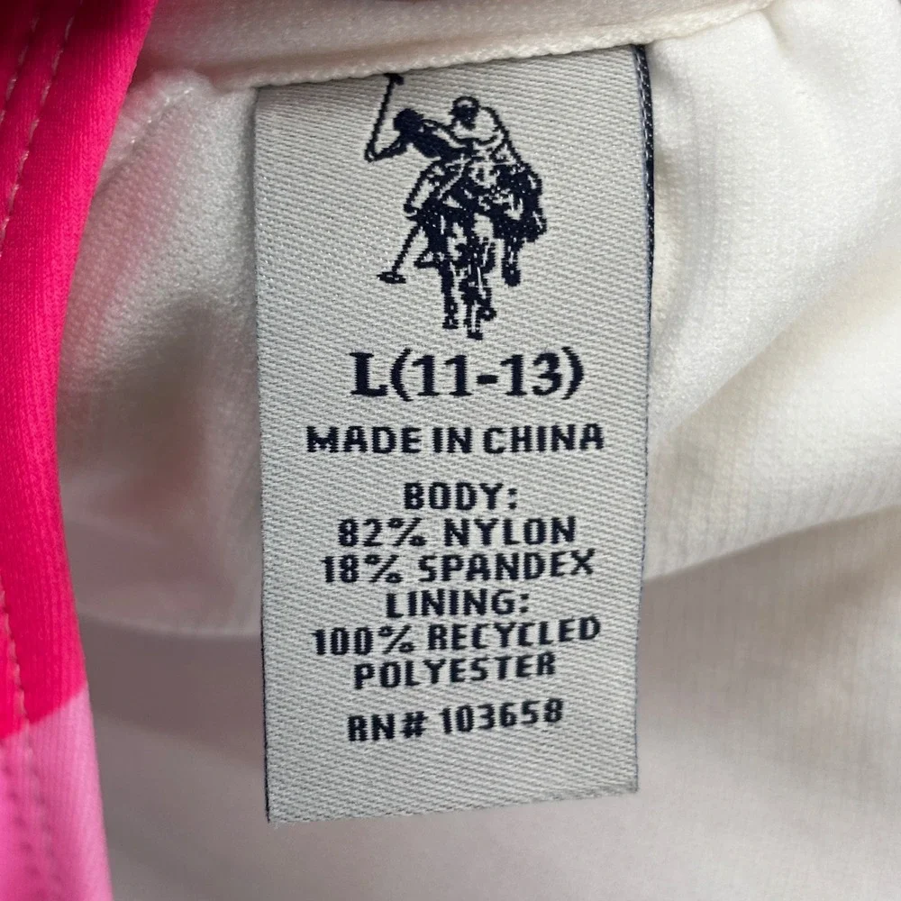 U.S. Polo Assn. Tankini Top Kids Size L 11-13 White Neon Hype Stripe‎ USPA21400T
